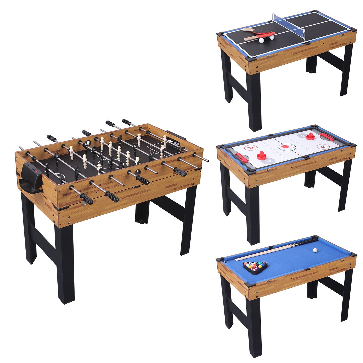 48in Folding Portable Combination Game Table Set With Ping Pong, Air Hockey, Pool Billiards For Kids And Adults, Indoor And Outdoor Games