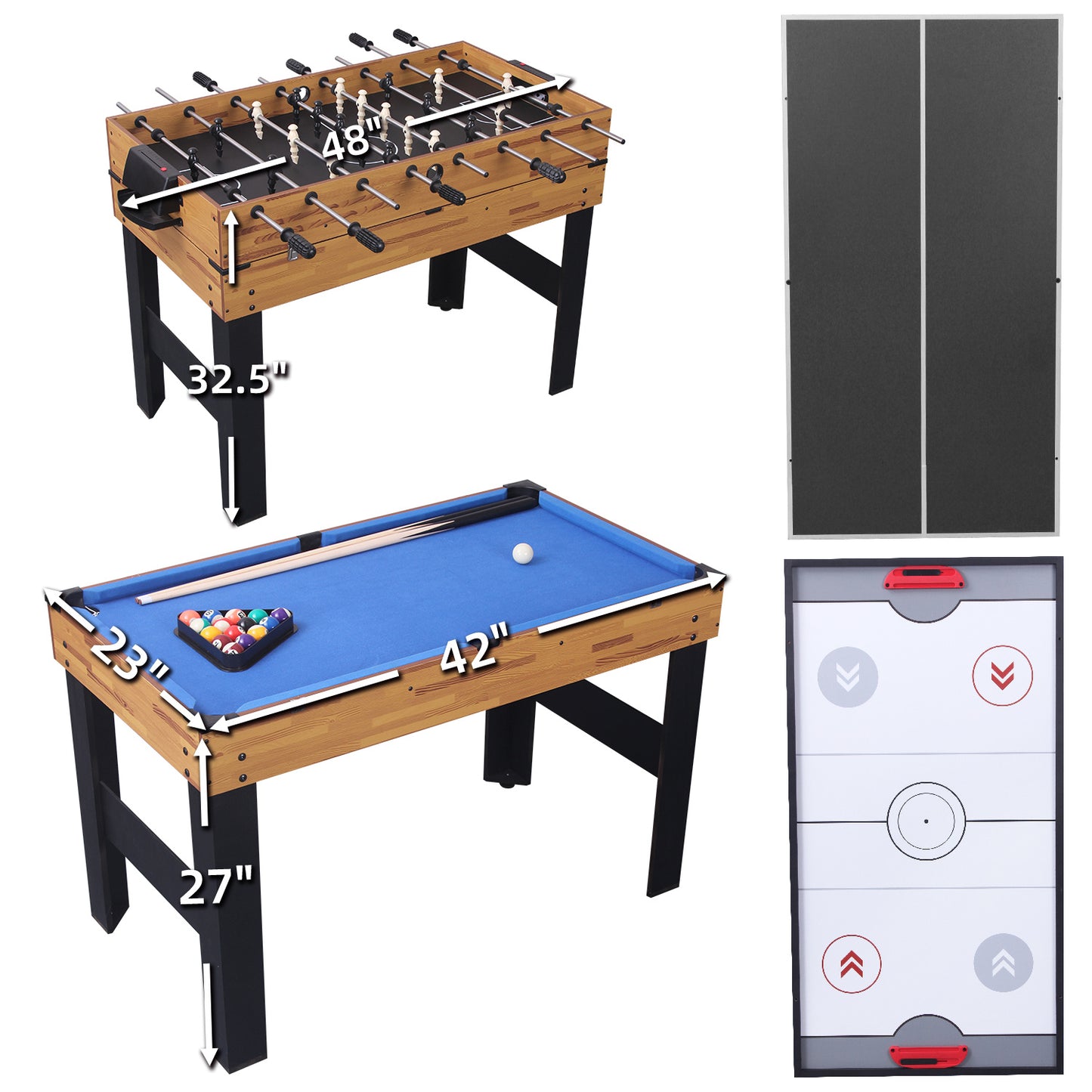 48in Folding Portable Combination Game Table Set With Ping Pong, Air Hockey, Pool Billiards For Kids And Adults, Indoor And Outdoor Games